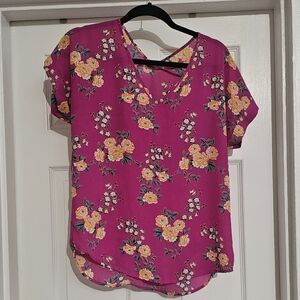 Pink Rose Floral Blouse Size Medium